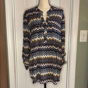 Cocomo Black and White Graphic Tunic with Mandarin Collar